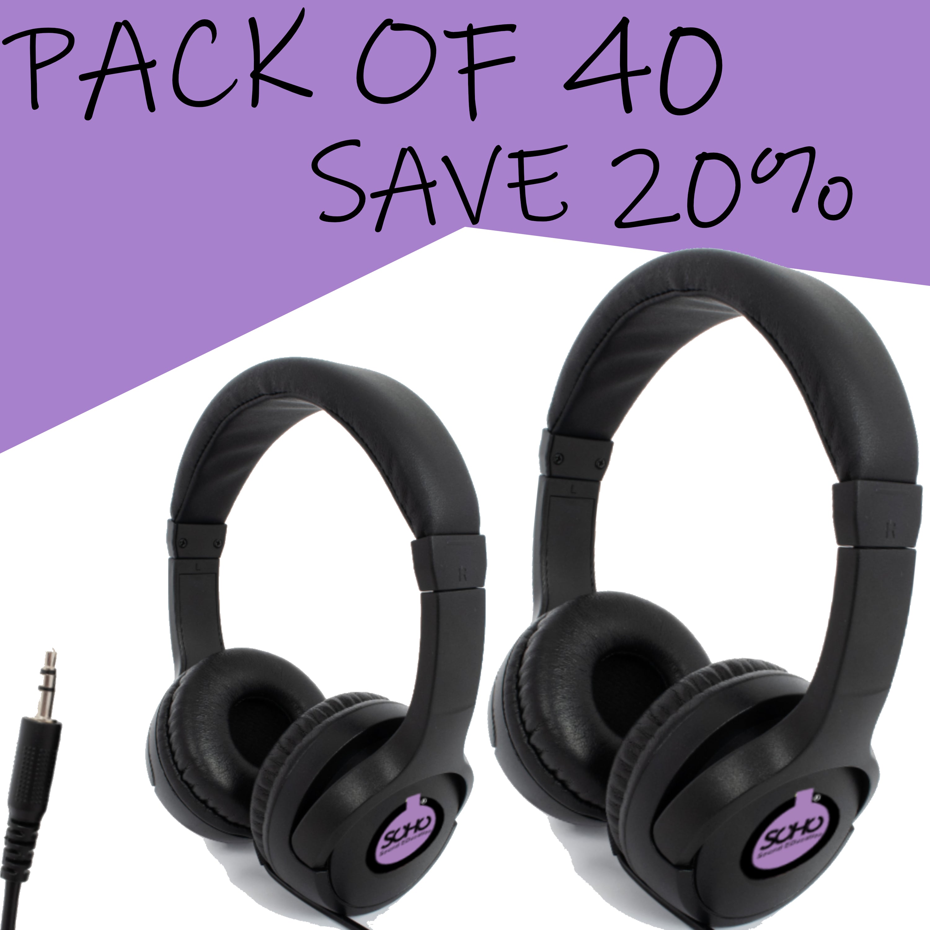 PACK OF 40 - SOHO SCHOOL Mini on ear headphones (3.5mm jack plug)